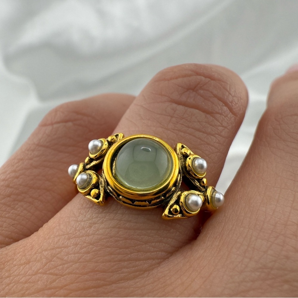 New listing Vintage color Boho ring green– Gold Mixed Metal - Picture 5 of 5